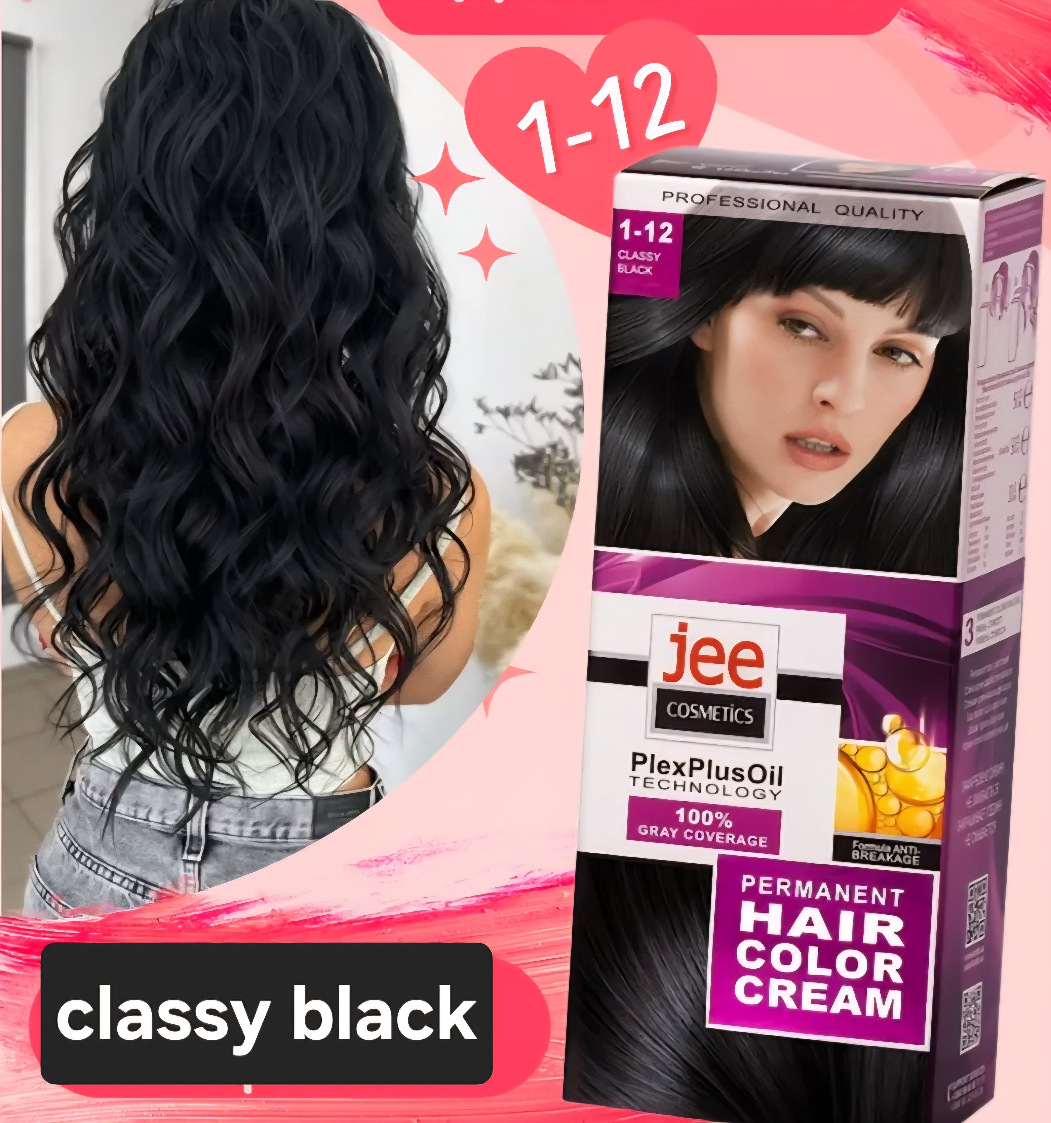 Jee COSMETICS permanentná farba na vlasy 1.12 Classy black