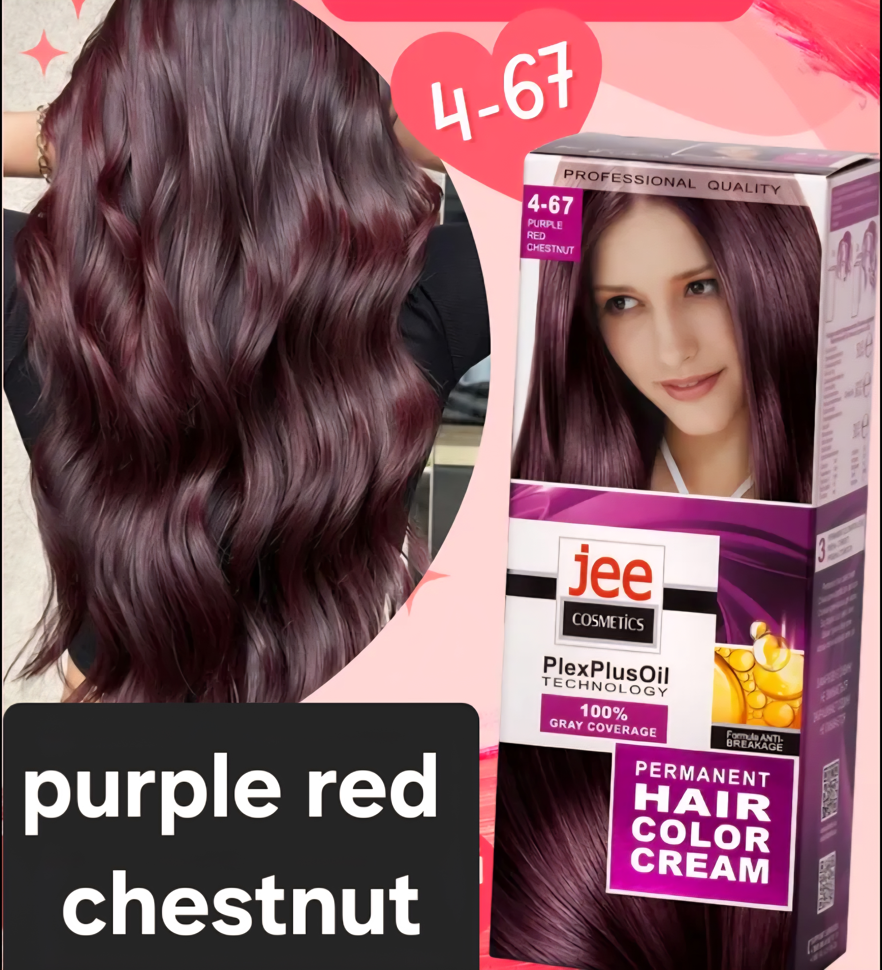 Jee COSMETICS permanentná farba na vlasy 4.67 purple red chestnut