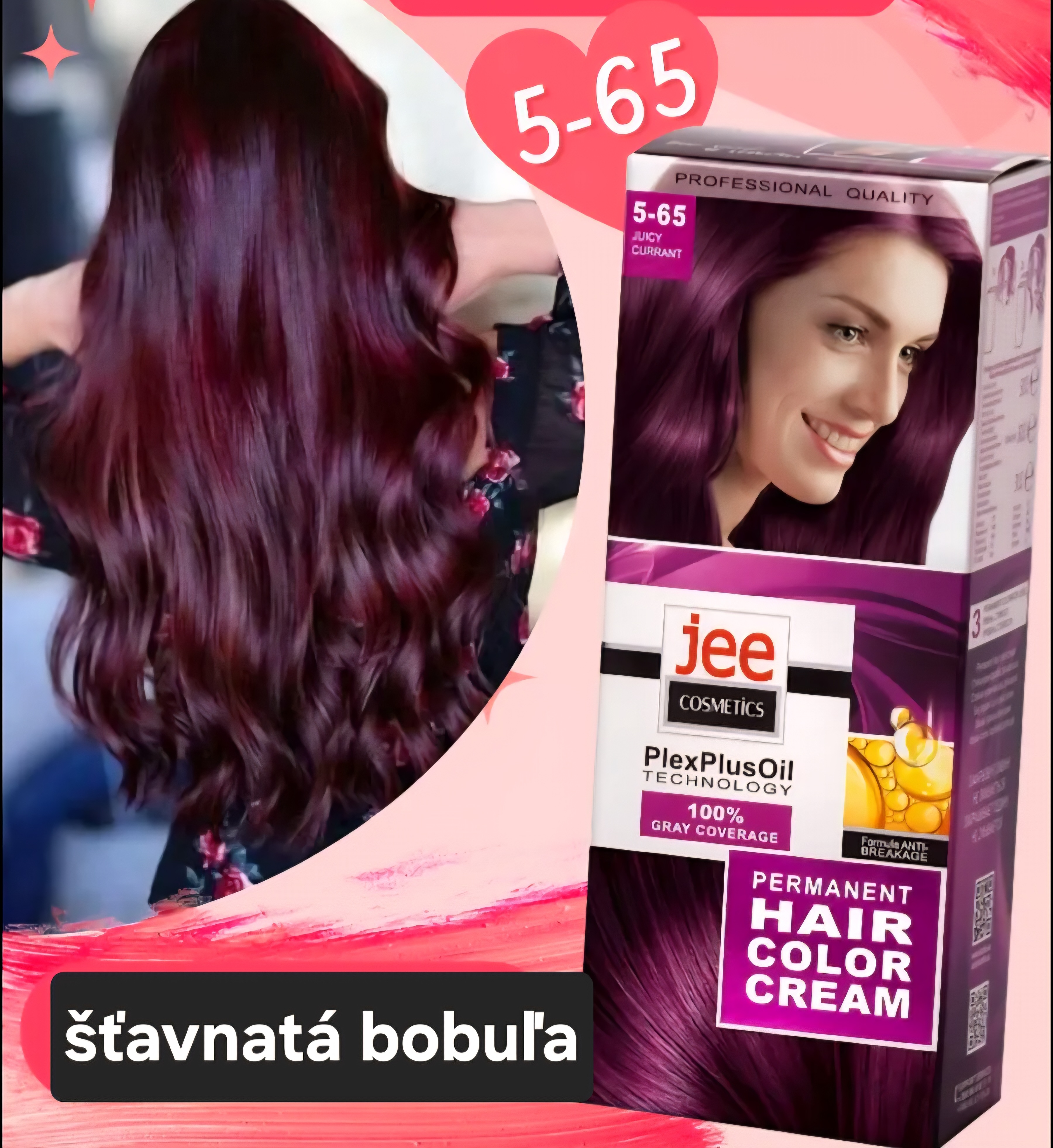Jee COSMETICS permanentná farba na vlasy 5.65 šťavnatá ríbezľa