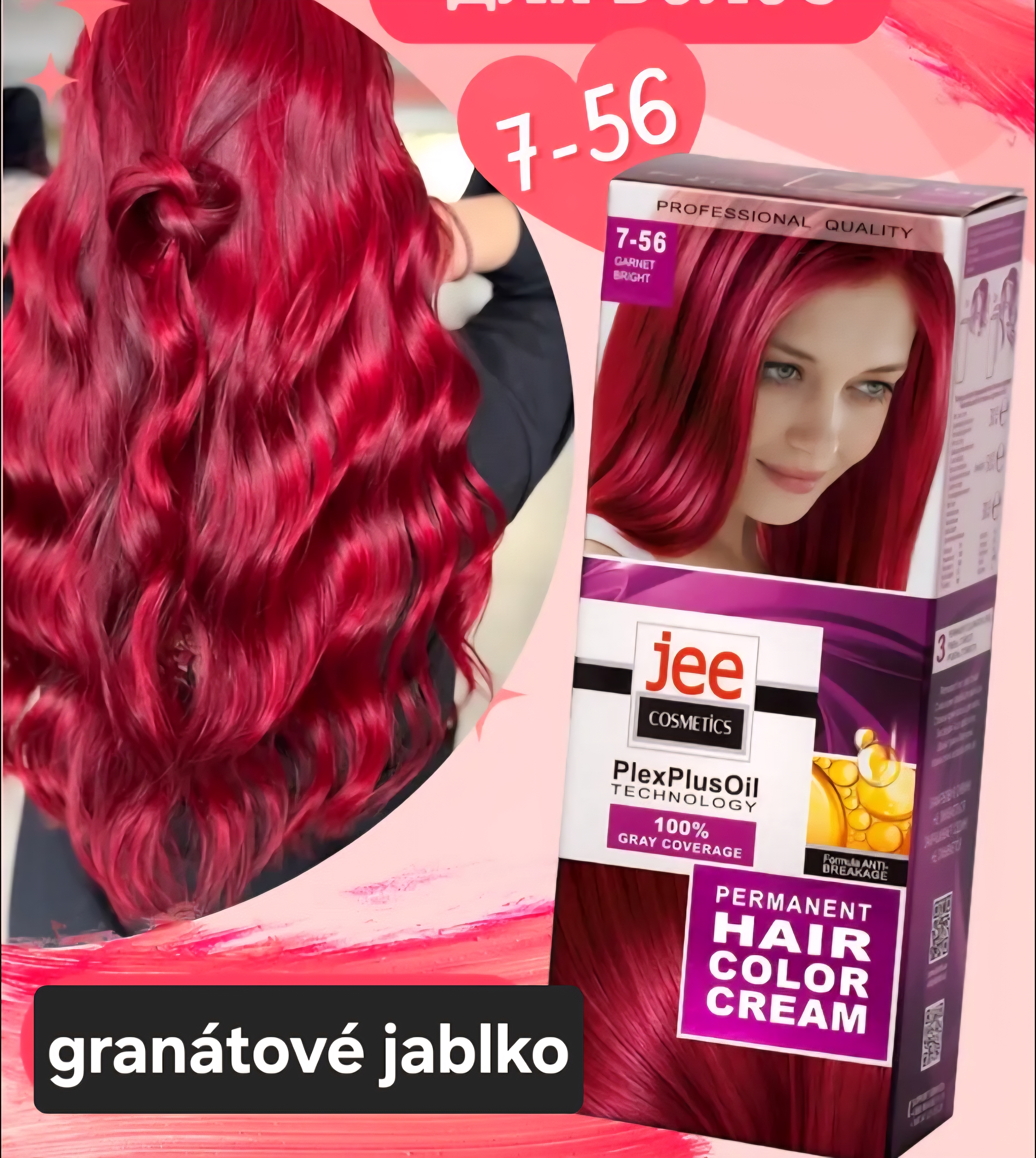 Jee COSMETICS permanentná farba na vlasy 7.56 granátové jablko