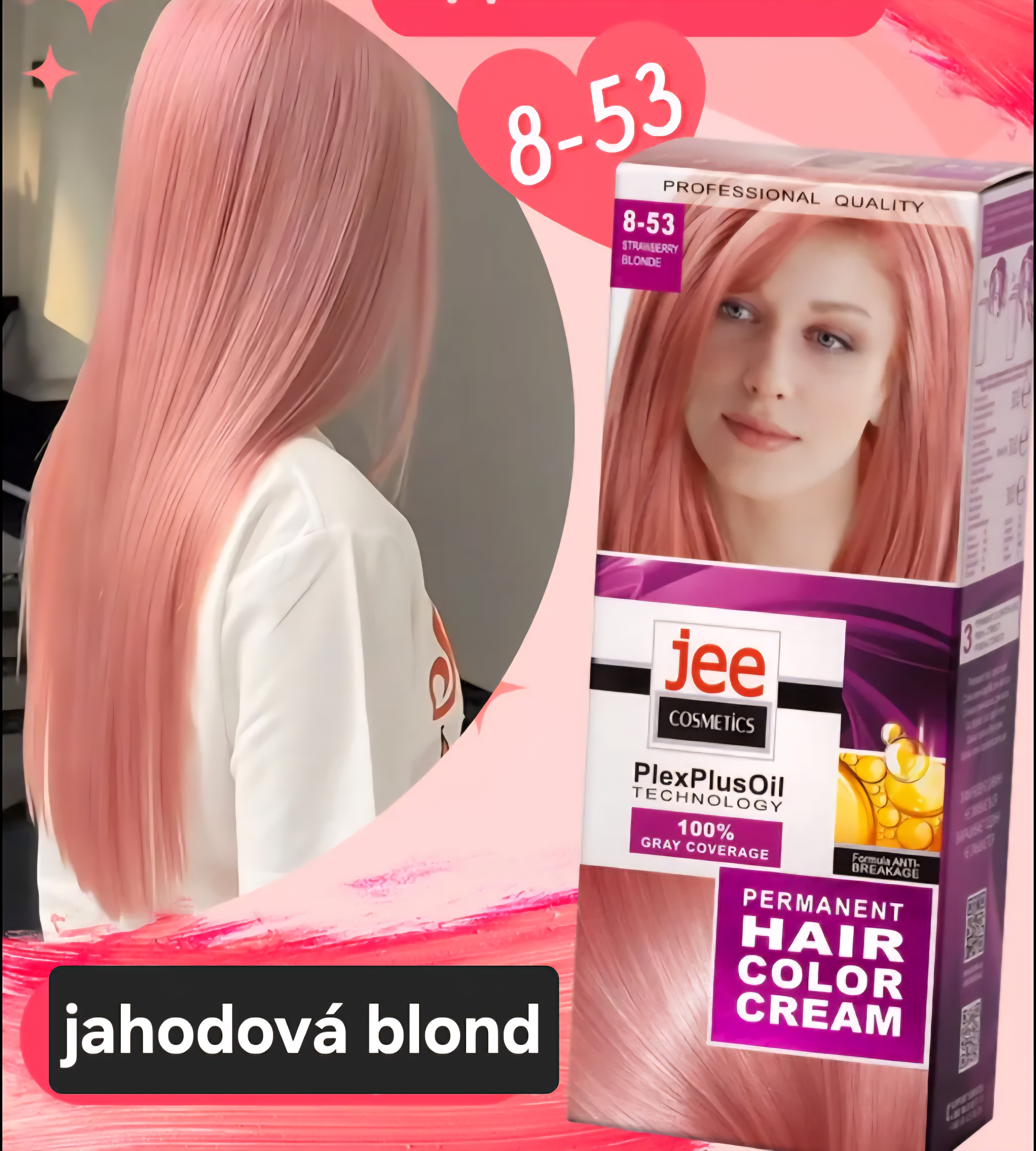 Jee COSMETICS permanentná farba na vlasy 8.53 jahodová blond