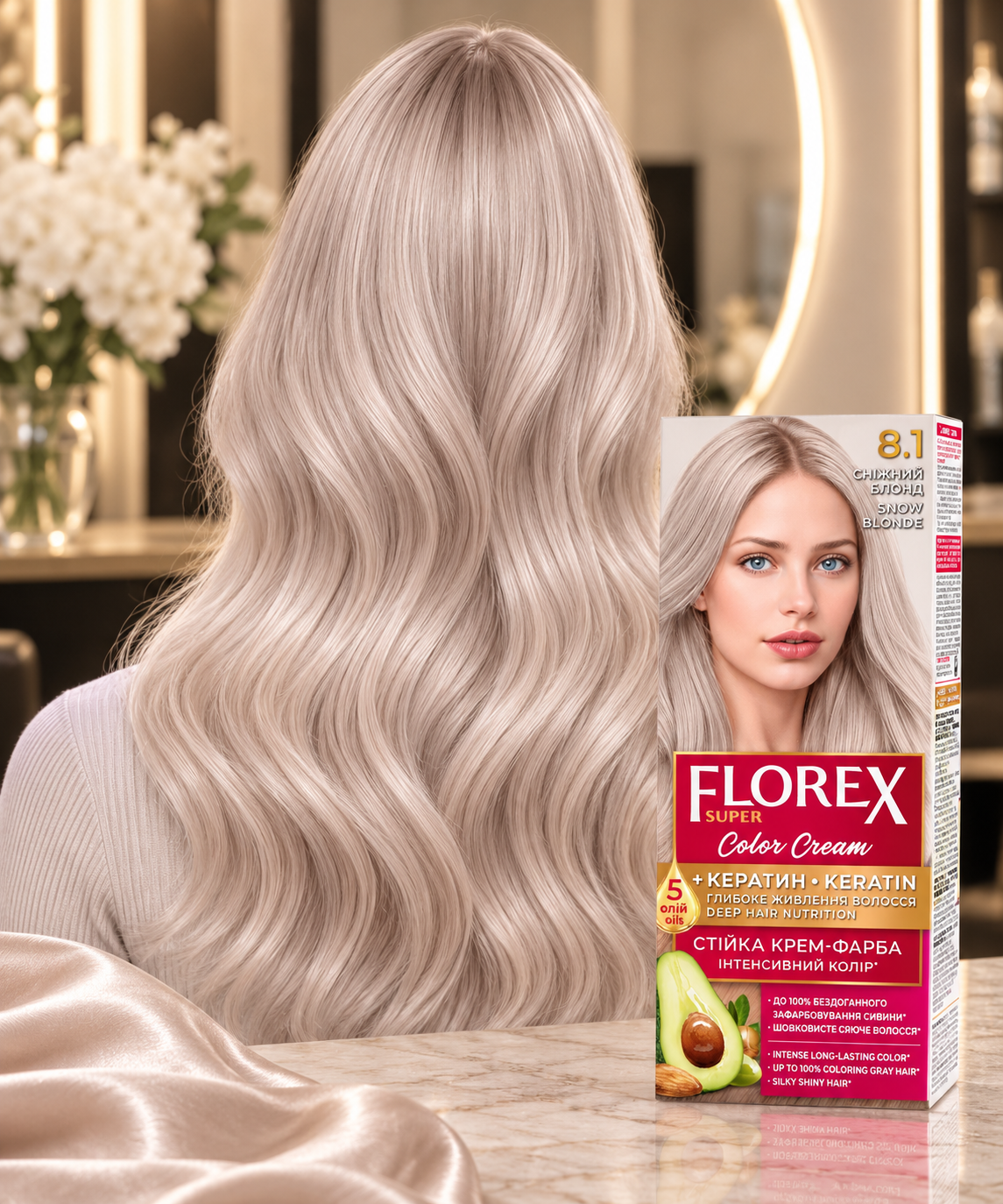 FLOREX permanentná  farba na vlasy  8.1 Snow blond