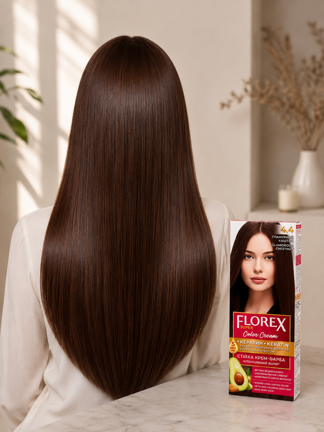 FLOREX permanentná  farba na vlasy  4.4 Glamorous chestnut